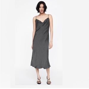 Zara black white polka dot slip dress Large